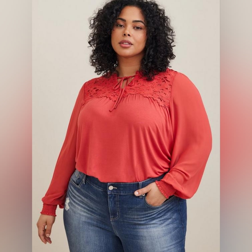 torrid Chiffon Sleeve and Lace Inset 5X Blouse